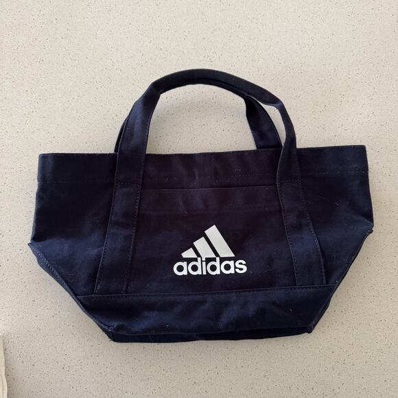2 Pieces Adidas Mini Canvas Tote Bags Navy & Black & White - Picture 3 of 7
